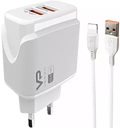 Сетевое зарядное устройство Veron VR-C12L 2.4a 2xUSB-A home charger + Lightning cable white - фото Сетевое зарядное устройство Veron VR-C12L 2.4a 2xUSB-A home charger + Lightning cable white