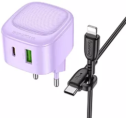 Сетевое зарядное устройство Borofone BAS22A Fortune 20w PD USB-C/USB-A ports charger + USB-C to Lightning cable purple - фото Сетевое зарядное устройство Borofone BAS22A Fortune 20w PD USB-C/USB-A ports charger + USB-C to Lightning cable purple