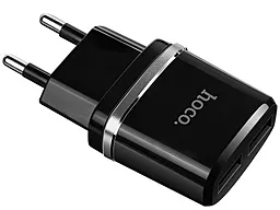 Мережевий зарядний пристрій Hoco C12 Charger 2USB + Lightning Cable Black - мініатюра 2