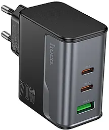Сетевое зарядное устройство Hoco CS75A Star Speed 70w GaN PD 2xUSB-C/USB-A ports charger black - фото Сетевое зарядное устройство Hoco CS75A Star Speed 70w GaN PD 2xUSB-C/USB-A ports charger black