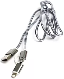 Кабель USB PowerPlant 2M 2-in-1 USB Lightning/micro USB Cable Gray - миниатюра 2