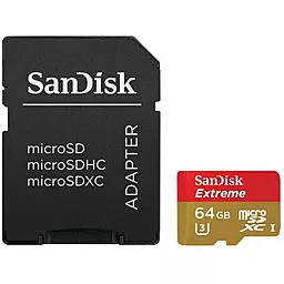 Карта пам'яті SanDisk 64GB microSDXC Extreme Class 10 UHS-I U3 + SD-адаптер (SDSQXNE-064G-GN6MA) - фото Карта пам'яті SanDisk 64GB microSDXC Extreme Class 10 UHS-I U3 + SD-адаптер (SDSQXNE-064G-GN6MA)