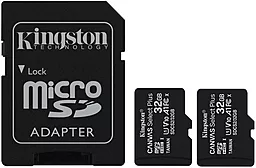 Карта памяти Kingston microSDHC 2x32GB Canvas Select Plus Class 10 UHS-I U1 V10 A1 + SD-адаптер (SDCS2/32GB-2P1A)