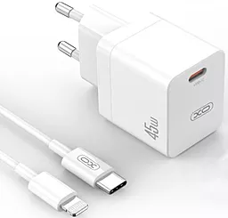 Сетевое зарядное устройство с быстрой зарядкой XO CE09 45w PD USB-C fast charger + USB-C to Lightning cable white