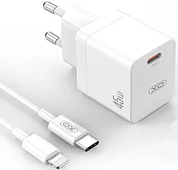 Сетевое зарядное устройство с быстрой зарядкой XO CE09 45w PD USB-C fast charger + USB-C to Lightning cable white - фото Сетевое зарядное устройство с быстрой зарядкой XO CE09 45w PD USB-C fast charger + USB-C to Lightning cable white