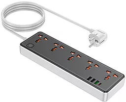 Мережевий фільтр (подовжувач) Hoco AC14A Rico 5 розеток 1.5м 3A/1C PD/QC3 30W з вимикачем чорний (EU)
