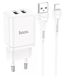Сетевое зарядное устройство Hoco N25 Maker 2xUSB 2.1A + Lightning Cable White