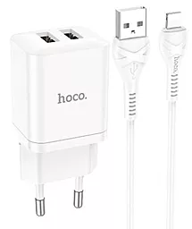 Сетевое зарядное устройство Hoco N25 2.1a 2xUSB-A ports charger + Lightning cable white - фото Сетевое зарядное устройство Hoco N25 2.1a 2xUSB-A ports charger + Lightning cable white