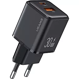 Сетевое зарядное устройство Usams US-CC189 30w PD/QC3.0 USB-C/USB-A ports home charger black (CC189TC01)