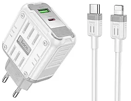 Мережевий зарядний пристрій Hoco C136A 45w PD USB-C/USB-A ports charger + USB-C to Lightning cable white - фото Мережевий зарядний пристрій Hoco C136A 45w PD USB-C/USB-A ports charger + USB-C to Lightning cable white