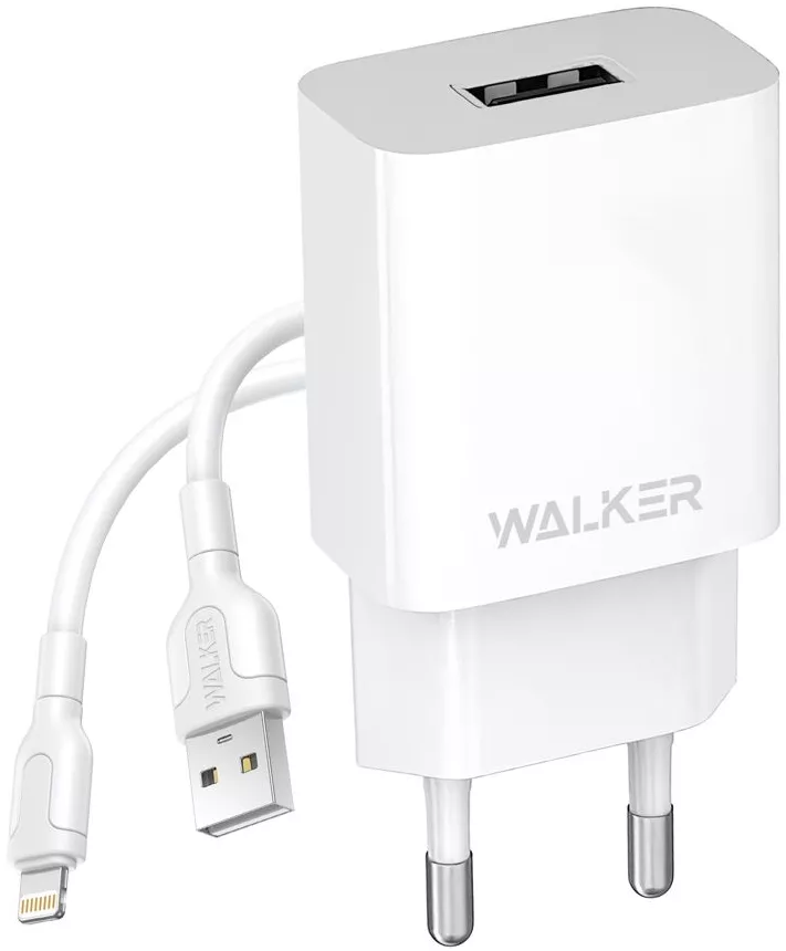 Сетевое зарядное устройство Walker WH-26 2.1a USB-A charger + Lightning cable white - фото 1