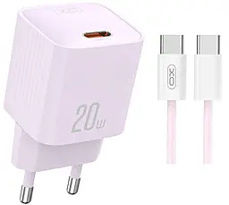 Мережевий зарядний пристрій XO L146 20w PD USB-C fast charger + USB-C to USB-C cable purple - фото Мережевий зарядний пристрій XO L146 20w PD USB-C fast charger + USB-C to USB-C cable purple