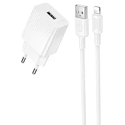 Сетевое зарядное устройство Borofone BAS71A 2.1 USB-A home charger + Lightning cable white - фото Сетевое зарядное устройство Borofone BAS71A 2.1 USB-A home charger + Lightning cable white