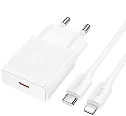 Мережевий зарядний пристрій Hoco N72 20w PD USB-C fast charegr + USB-C to Lightning cable white - фото Мережевий зарядний пристрій Hoco N72 20w PD USB-C fast charegr + USB-C to Lightning cable white