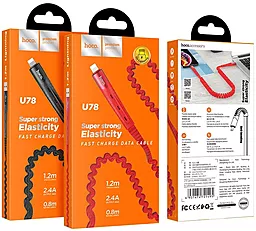 Кабель Hoco U78 Cotton Treasure Elastic USB-A - Lightning 12w 2.4a 1.2м cable Red - миниатюра 7 Кабель Hoco U78 Cotton Treasure Elastic USB-A - Lightning 12w 2.4a 1.2м cable Red - миниатюра 7