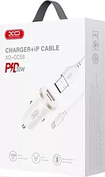 Автомобильное зарядное устройство XO CC56 30w PD/QC USB-C/USB-C + lightning cable car charger white - миниатюра 5