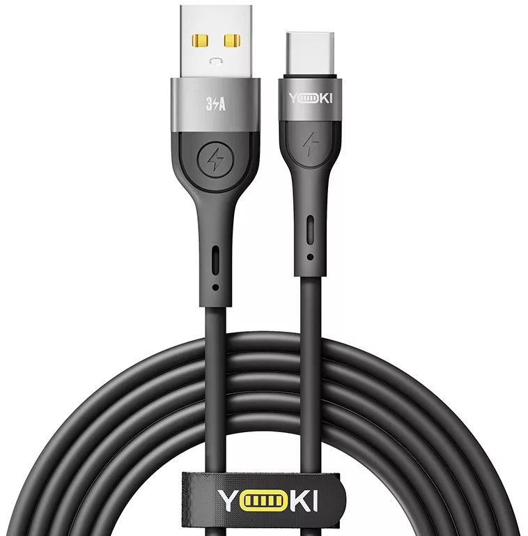 Кабель Yoki YK-EX11 EXTRA USB-A - Type-C 15w 3a 2м cable Black - фото 1