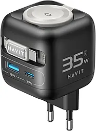 Мережевий, Бездротовий (індукційний) зарядний пристрій Havit UC250 35w GaN PD USB-C/USB-A ports charger + Watch Charger/USB-C cable Black (HV-UC250-BK) - фото Мережевий, Бездротовий (індукційний) зарядний пристрій Havit UC250 35w GaN PD USB-C/USB-A ports charger + Watch Charger/USB-C cable Black (HV-UC250-BK)