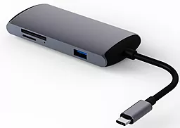 Мультипортовий Type-C хаб Qitech Aluminum Gigabit LAN port + USB-C + USB-A3.0 + HDMI + SD + micro SD Space Gray