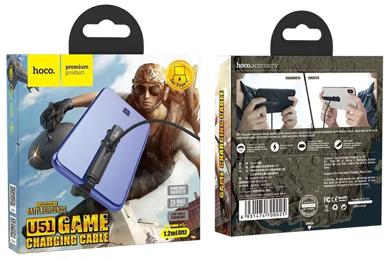 Кабель Hoco U51 Fun Tour Game Charging USB-A - Type-C 12w 2.4a 1.2м cable Black - фото 3