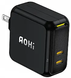Сетевое зарядное устройство AOHI 100w GaN PD/QC 2xUSB-C ports fuast charger black - фото Сетевое зарядное устройство AOHI 100w GaN PD/QC 2xUSB-C ports fuast charger black