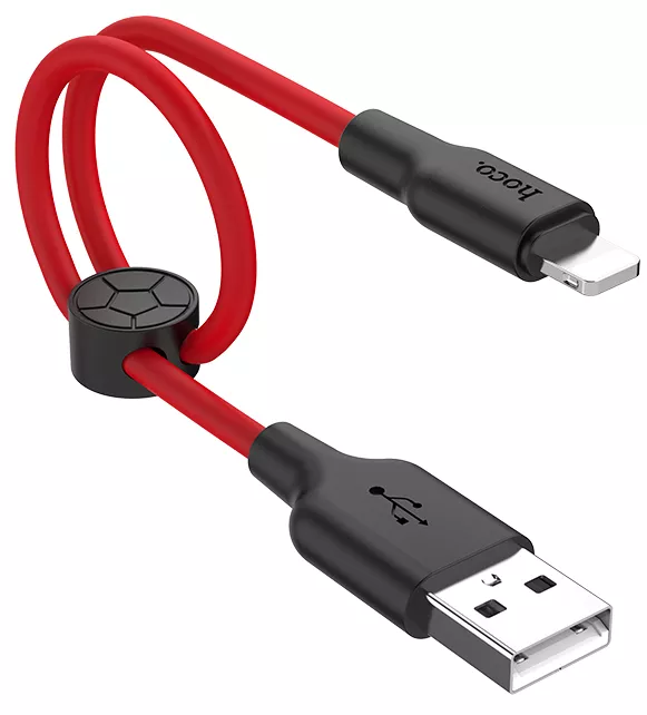 Кабель Hoco X21 Plus Silicone USB-A - Lightning 12w 2.4a 0.25м cable Black/Red - фото 4