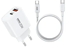 Мережевий зарядний пристрій Remax RP-U120 20w PD USB-C fast charger + USB-C to USB-C cable white - фото Мережевий зарядний пристрій Remax RP-U120 20w PD USB-C fast charger + USB-C to USB-C cable white
