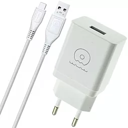 Мережевий зарядний пристрій WUW T28 12W 2.1A USB-A with + micro USB cable White