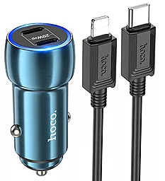 Автомобільний зарядний пристрій Hoco Z48 40w PD 2xUSB-C ports car charger + USB-C to Lightning cable blue - фото Автомобільний зарядний пристрій Hoco Z48 40w PD 2xUSB-C ports car charger + USB-C to Lightning cable blue