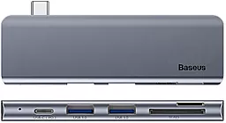 Мультипортовий Type-C хаб Baseus USB-C Harmonica Five-in-one Multiport Adapter Grey (CAHUB-K0G) - мініатюра 3