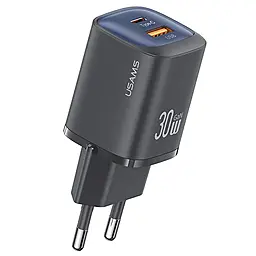Сетевое зарядное устройство Usams US-CC254 HC Ser. 30w GaN PD USB-C/USB-A ports charger black - фото Сетевое зарядное устройство Usams US-CC254 HC Ser. 30w GaN PD USB-C/USB-A ports charger black