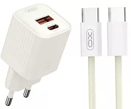 Мережевий зарядний пристрій XO L147 20w PD/QC USB-C/USB-A ports charger + USB-C to USB-C cable beige - фото Мережевий зарядний пристрій XO L147 20w PD/QC USB-C/USB-A ports charger + USB-C to USB-C cable beige
