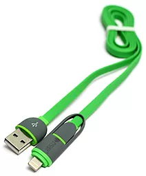 Кабель USB PowerPlant Quick Charge 2-in-1 USB Lightning/micro USB Cable Green (KD00AS1291)