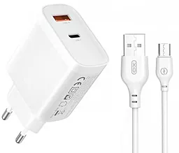 Сетевое зарядное устройство XO L116 30w PD USB-C/USB-A ports charger + micro USB cable white - фото Сетевое зарядное устройство XO L116 30w PD USB-C/USB-A ports charger + micro USB cable white