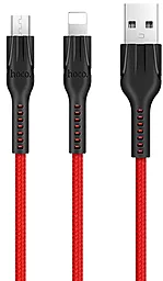 Універсальний кабель Hoco U31 Benay 2-in-1 USB-A to Lightning/micro USB 12w 2.4a 1.2м cable Red - фото Універсальний кабель Hoco U31 Benay 2-in-1 USB-A to Lightning/micro USB 12w 2.4a 1.2м cable Red