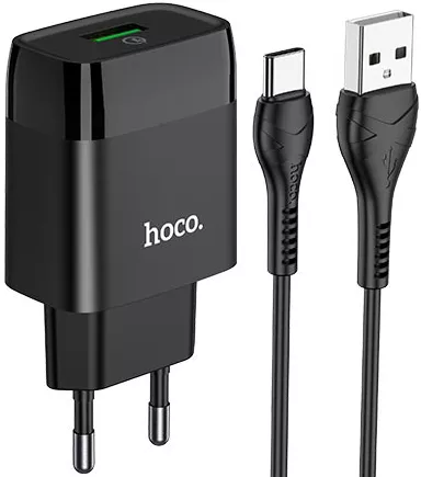 Сетевое зарядное устройство с поддержкой быстрой зарядки Hoco C72Q Glorious 18W 3A + USB-C Cable Black - фото 1