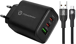 Мережевий зарядний пристрій Powermax Eclipse 65w GaN PD 2xUSB-C/USB-A ports charger + micro USB cable black - фото Мережевий зарядний пристрій Powermax Eclipse 65w GaN PD 2xUSB-C/USB-A ports charger + micro USB cable black