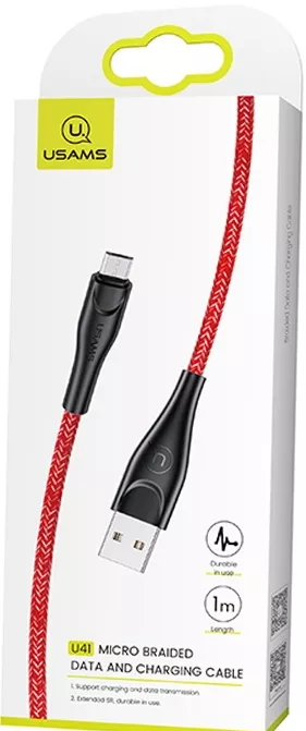 Кабель Usams U41 Braided USB-A - micro USB 12w 2.4a 1м cable Red - фото 4