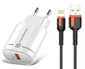 Сетевое зарядное устройство с поддержкой быстрой зарядки Powermax Fast Charger QC 3.0 18W + Alpha Lightning USB Cable Set White / Black