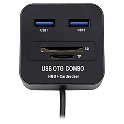 USB хаб Lapara OTG Combo USB 2.0 2 порта + кард-ридер (LA-MicroUSB-OTG-HUB-CR black) - миниатюра 2