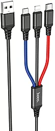 Универсальный кабель Hoco X76 Super 3-in-1 USB Type-C/Lightning/micro USB 10w 1м сable Black/Red/Blue - фото Универсальный кабель Hoco X76 Super 3-in-1 USB Type-C/Lightning/micro USB 10w 1м сable Black/Red/Blue