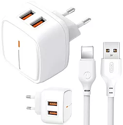 Сетевое зарядное устройство XO L61 2.4a 2xUSB-A ports charger + Lightning cable white