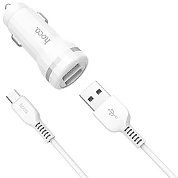 Автомобильное зарядное устройство Hoco Z27 2.4a 2xUSB-A ports car charger + micro USB cable white - фото Автомобильное зарядное устройство Hoco Z27 2.4a 2xUSB-A ports car charger + micro USB cable white