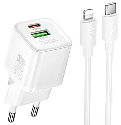 Мережевий зарядний пристрій Hoco N65 Ingenious 20w GaN PD USB-C/USB-A ports charger + USB-C to Lightning cable white - фото Мережевий зарядний пристрій Hoco N65 Ingenious 20w GaN PD USB-C/USB-A ports charger + USB-C to Lightning cable white