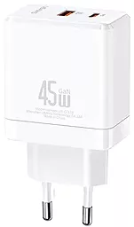 Сетевое зарядное устройство Usams US-CC178 T58 GaN 45w PD USB-C/USB-A ports charger white - фото Сетевое зарядное устройство Usams US-CC178 T58 GaN 45w PD USB-C/USB-A ports charger white
