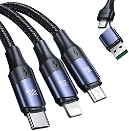 Кабель USB PD Usams US-SJ511 U71 100w 5a 1.2m 3-in-1 USB A+C to micro/Lightning/Type-C black - миниатюра 3