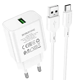 Сетевое зарядное устройство Borofone BA72A Spring 18w QC3.0 home charger + USB-C cable white - миниатюра 2 Сетевое зарядное устройство Borofone BA72A Spring 18w QC3.0 home charger + USB-C cable white - миниатюра 2