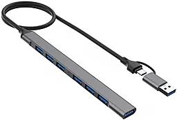USB Type-C + USB-A хаб XoKo XK-AC-700m-SL 7-in-1 grey - фото USB Type-C + USB-A хаб XoKo XK-AC-700m-SL 7-in-1 grey