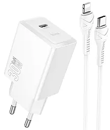 Мережевий зарядний пристрій Hoco N70 Nuevo 30w GaN PD USB-C fast charger + USB-C to Lightning cable white - фото Мережевий зарядний пристрій Hoco N70 Nuevo 30w GaN PD USB-C fast charger + USB-C to Lightning cable white