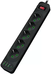 Сетевой фильтр (удлинитель) Voltronic F25U 5 розетки 10A 3xUSB-A-1xUSB-C 2M c выключателем чёрный - фото Сетевой фильтр (удлинитель) Voltronic F25U 5 розетки 10A 3xUSB-A-1xUSB-C 2M c выключателем чёрный